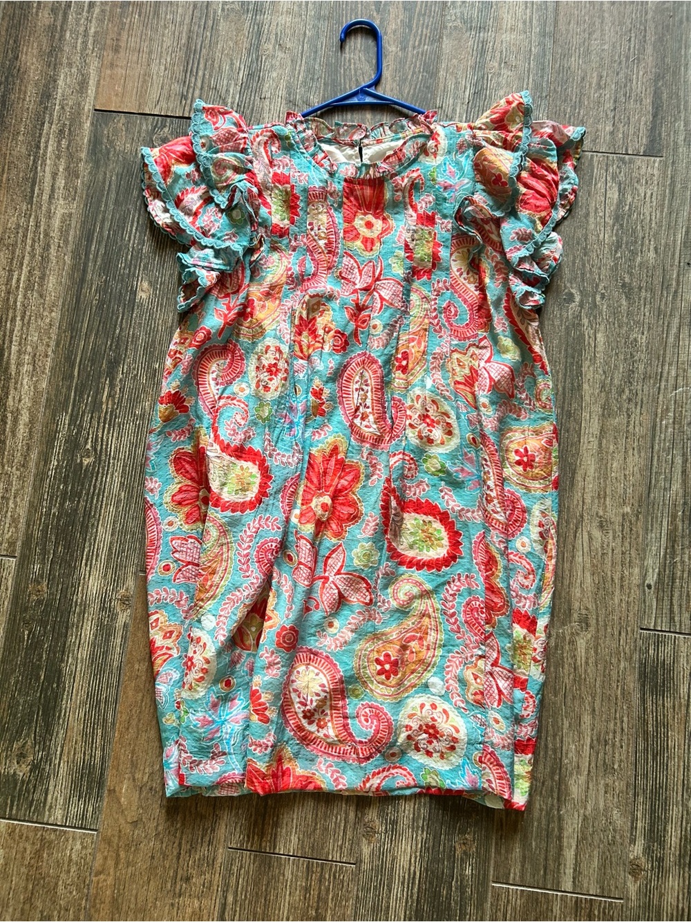 Ladies Umgee Brand new Aqua Pink Floral Paisley Ruffle Sleeve Dress